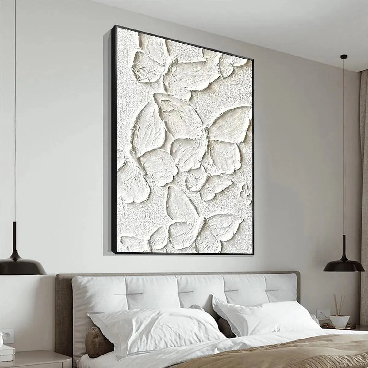 Large White Butterfly Textured Wall Art - 3D Minimalist Canvas Painting #ZZ 239