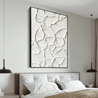 Large White Butterfly Textured Wall Art - 3D Minimalist Canvas Painting #ZZ 239