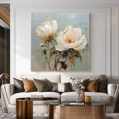 White and Gold Floral Painting | Luxury 3D Wall Art