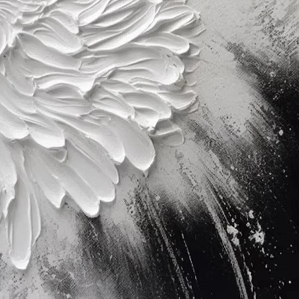 Large Black and White Floral Wall Art | Impasto Canvas Decor#ZZ 237