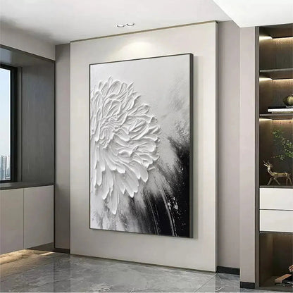 Large Black and White Floral Wall Art | Impasto Canvas Decor#ZZ 237