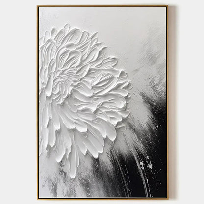 Large Black and White Floral Wall Art | Impasto Canvas Decor#ZZ 237