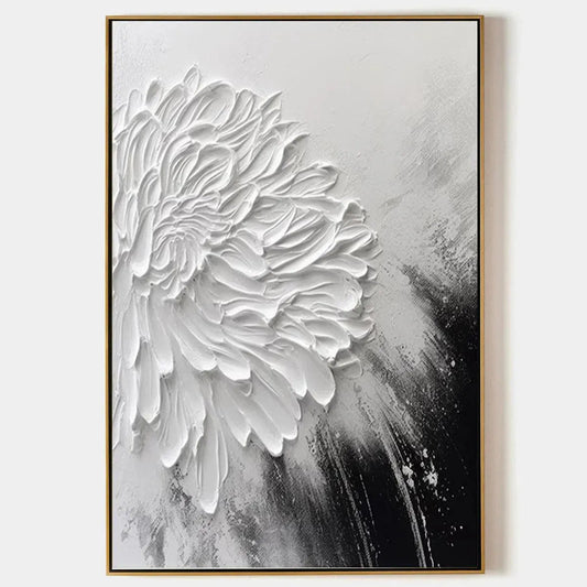 Large Black and White Floral Wall Art | Impasto Canvas Decor#ZZ 237