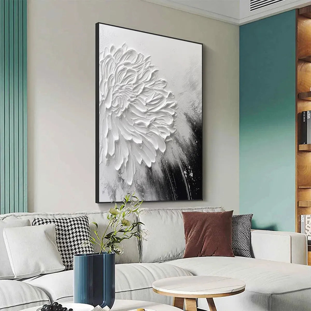 Large Black and White Floral Wall Art | Impasto Canvas Decor#ZZ 237