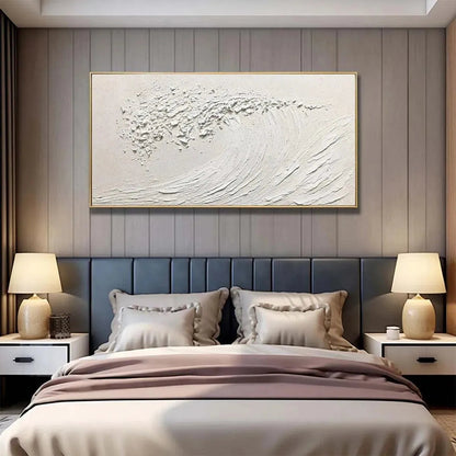 Minimalist White Ocean Wave Painting - Textured Seascape Wall Art #ZZ 254