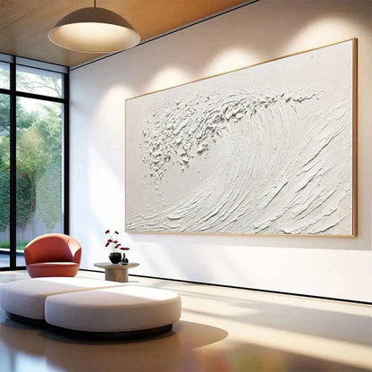 Minimalist White Ocean Wave Painting - Textured Seascape Wall Art #ZZ 254