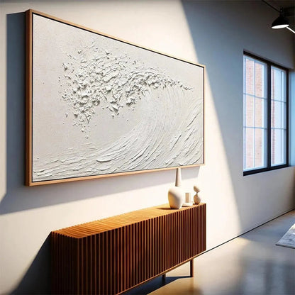 Minimalist White Ocean Wave Painting - Textured Seascape Wall Art #ZZ 254