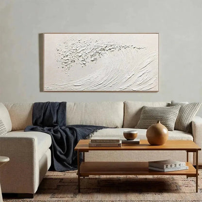 Minimalist White Ocean Wave Painting - Textured Seascape Wall Art #ZZ 254