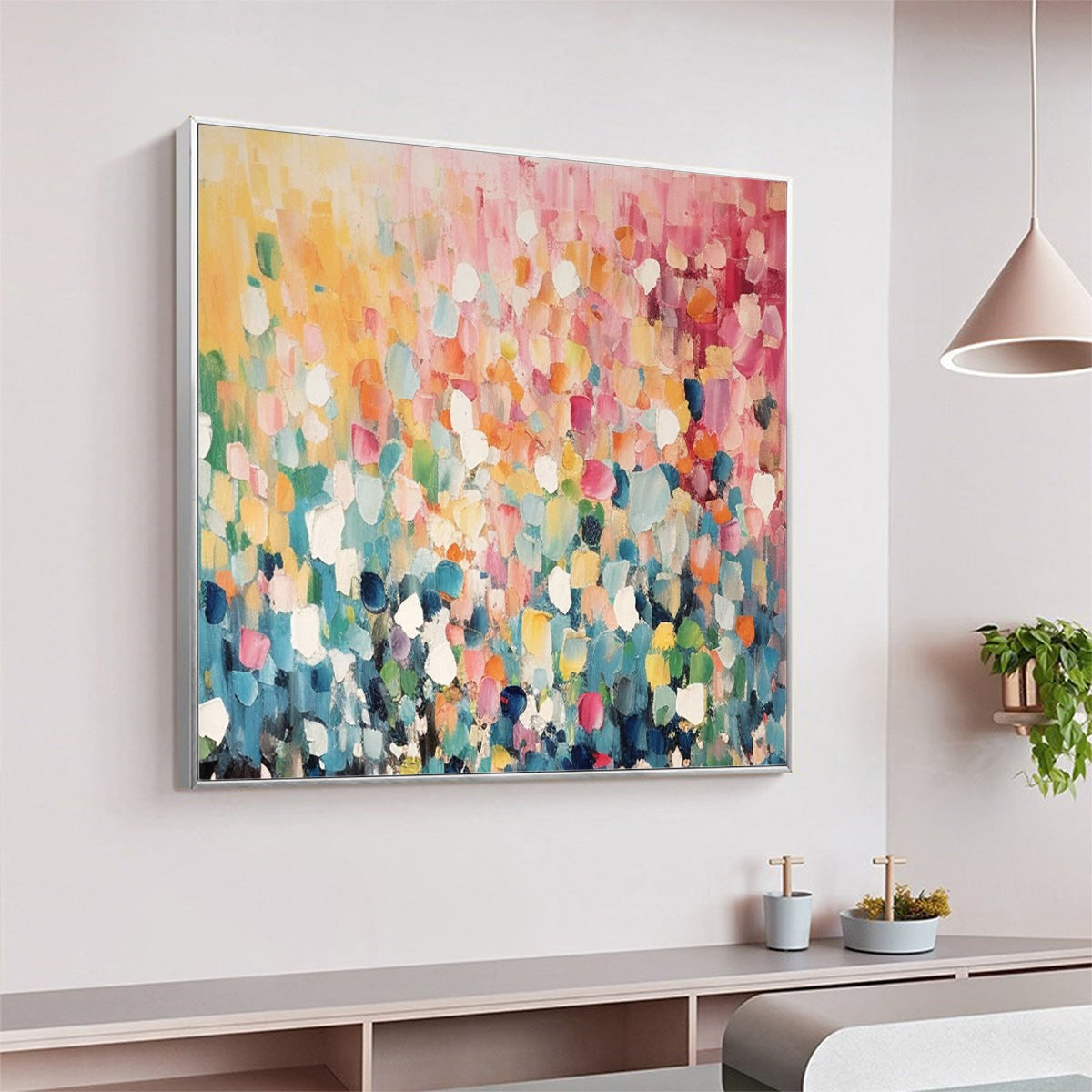 Modern Abstract Confetti Painting - Large Colorful Hand-Painted Playful Wall Art on Canvas #AA179