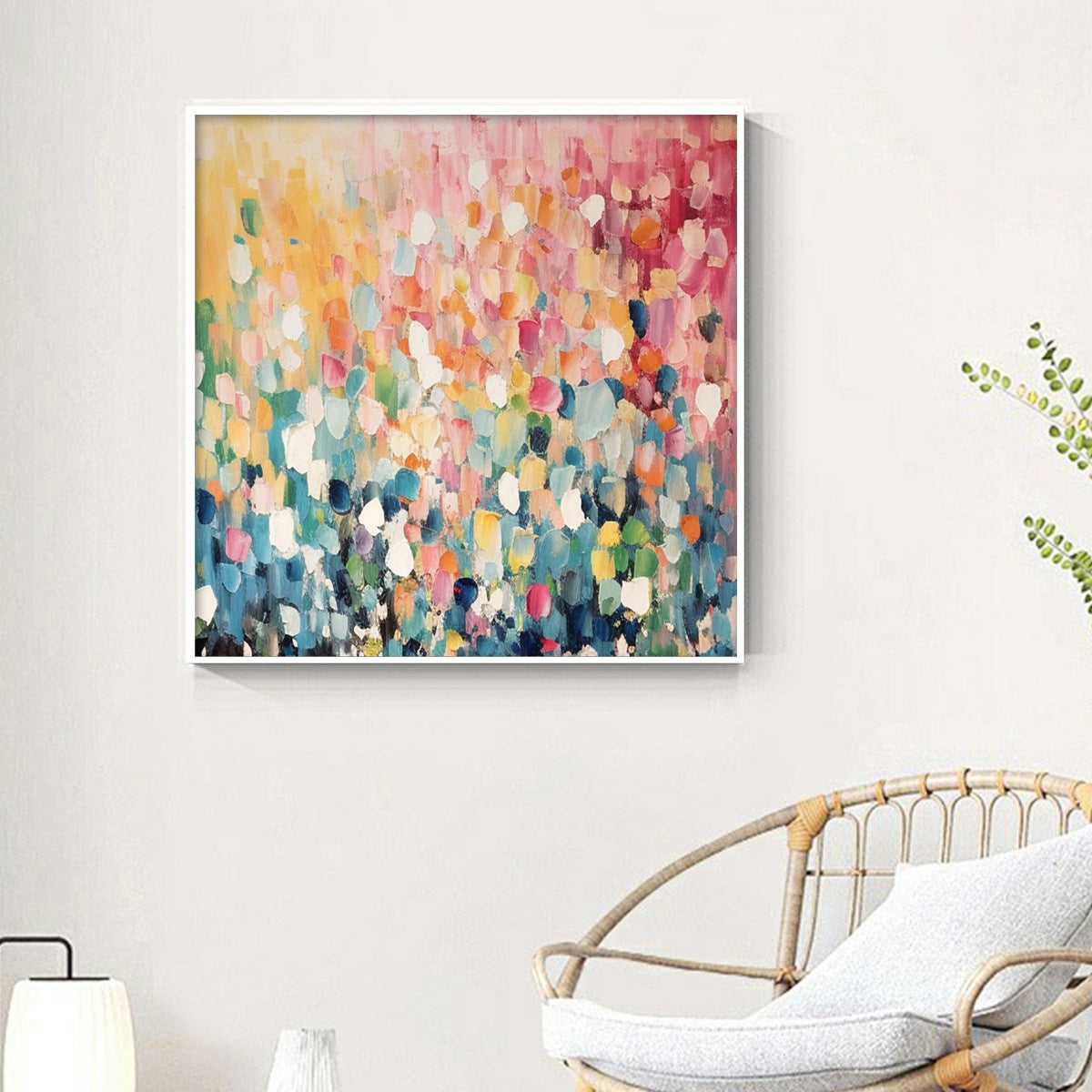 Modern Abstract Confetti Painting - Large Colorful Hand-Painted Playful Wall Art on Canvas #AA179