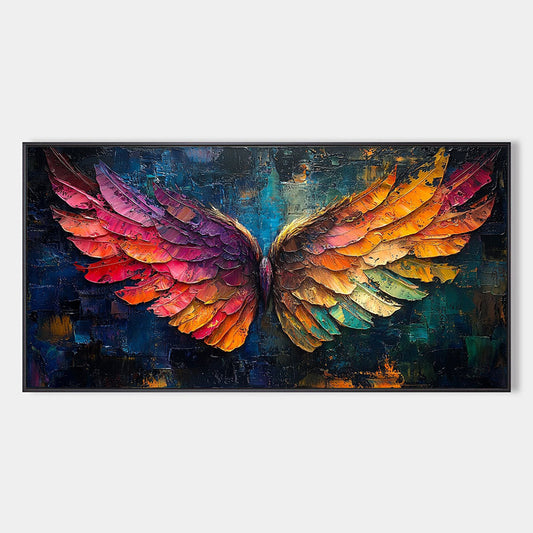 Large colorful angel wings hand-painted vibrant abstract oil painting on canvas #AA181