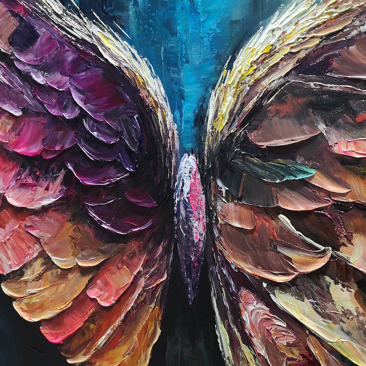 Large colorful angel wings hand-painted vibrant abstract oil painting on canvas #AA181