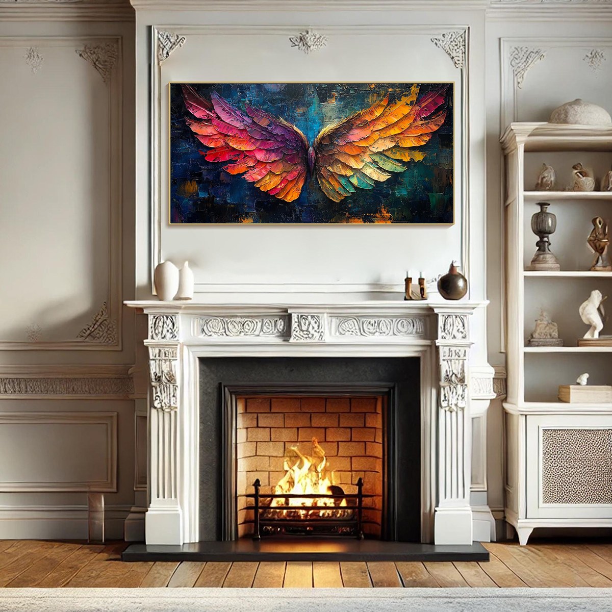 Large colorful angel wings hand-painted vibrant abstract oil painting on canvas #AA181