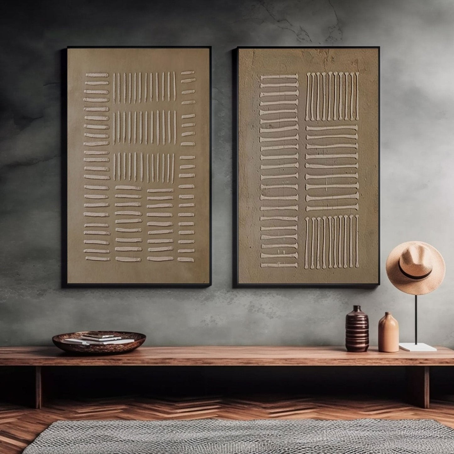 Wabi-Sabi Textured Wall Art | Neutral Abstract Painting Set of 2 #TC 237