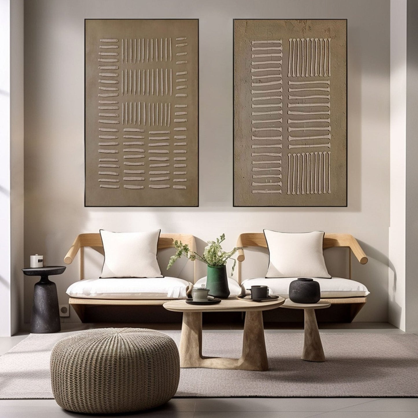 Wabi-Sabi Textured Wall Art | Neutral Abstract Painting Set of 2 #TC 237