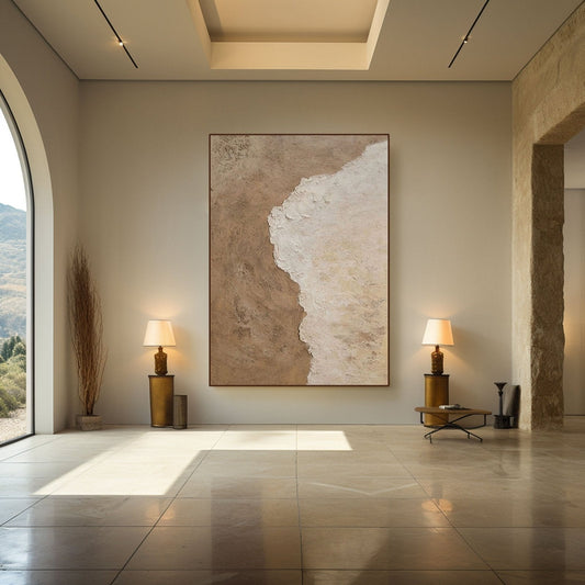 Minimalist Earth Tone Wall Art, Large Vertical Abstract Painting