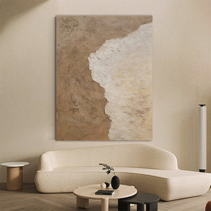Modern Minimalist Wabi-Sabi Beige and White Abstract Coastal Canvas Painting - Large Contemporary Ocean Wall Art #TC238
