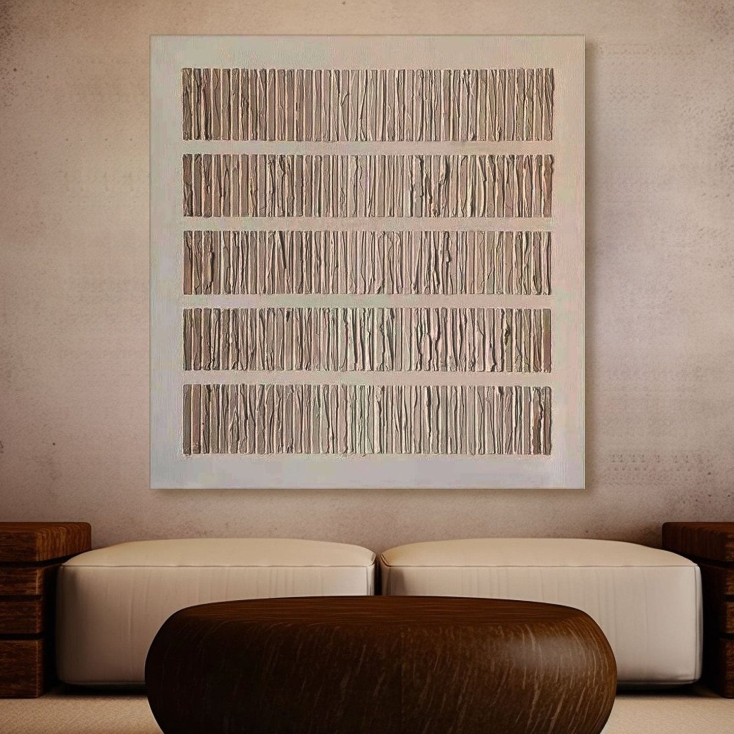 Modern Minimalist Wabi-Sabi Textured Wood Effect Canvas Artwork - Large Square Contemporary Abstract Wall Decor #TC240 #TC 240