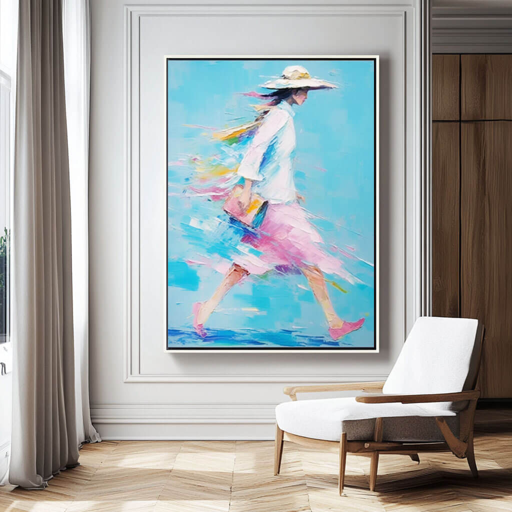 Vibrant Pink and Blue Abstract Art | Woman in Motion Canvas#AA 036