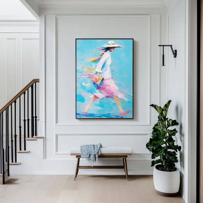 Vibrant Pink and Blue Abstract Art | Woman in Motion Canvas#AA 036