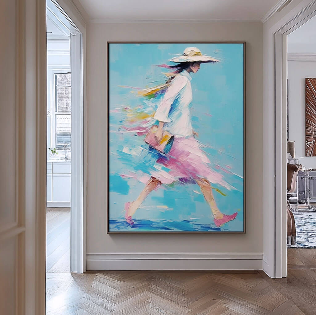 Vibrant Pink and Blue Abstract Art | Woman in Motion Canvas#AA 036