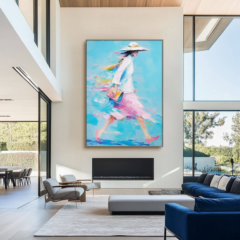 Vibrant Pink and Blue Abstract Art | Woman in Motion Canvas#AA 036