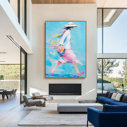Vibrant Pink and Blue Abstract Art | Woman in Motion Canvas#AA 036