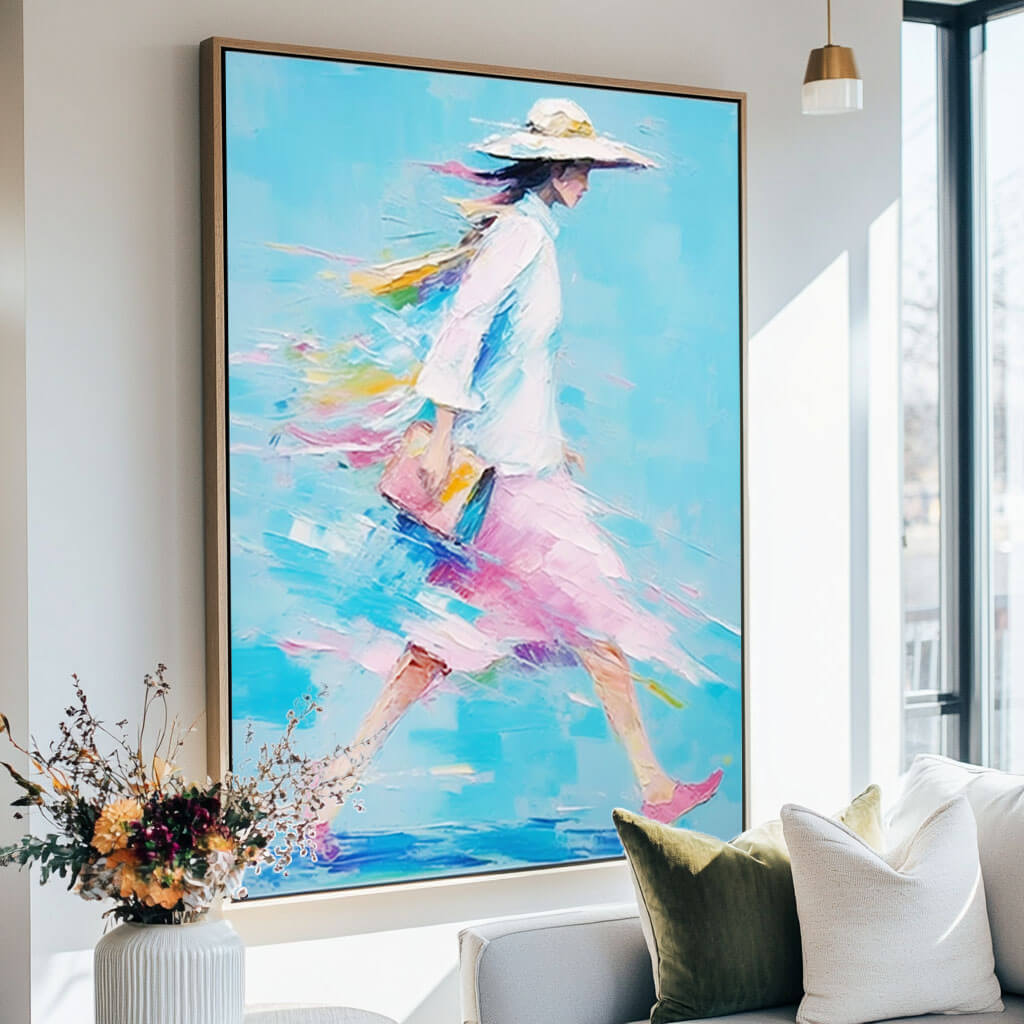 Vibrant Pink and Blue Abstract Art | Woman in Motion Canvas#AA 036