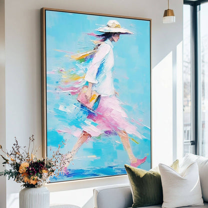 Vibrant Pink and Blue Abstract Art | Woman in Motion Canvas#AA 036