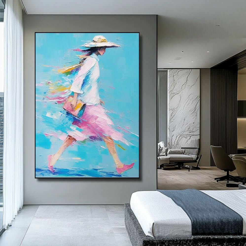 Vibrant Pink and Blue Abstract Art | Woman in Motion Canvas#AA 036