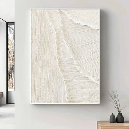 Modern Abstract White Sand Waves Art - Large Hand-Painted Coastal Minimalist Wall Art on Canvas #AA017