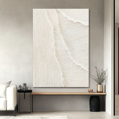 Modern Abstract White Sand Waves Art - Large Hand-Painted Coastal Minimalist Wall Art on Canvas #AA017