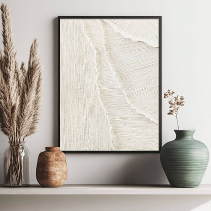Modern Abstract White Sand Waves Art - Large Hand-Painted Coastal Minimalist Wall Art on Canvas #AA017