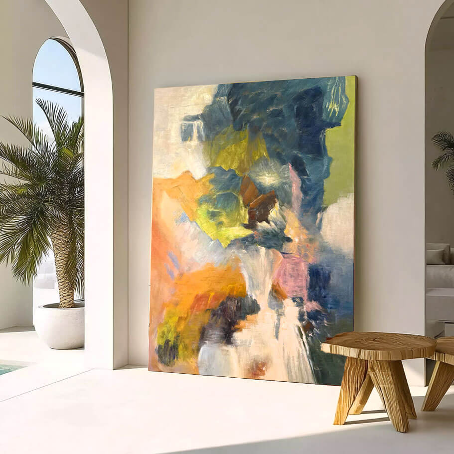 Large Colorful Abstract Painting - Hand-Painted Modern Canvas Wall Art for Living Room #AA020