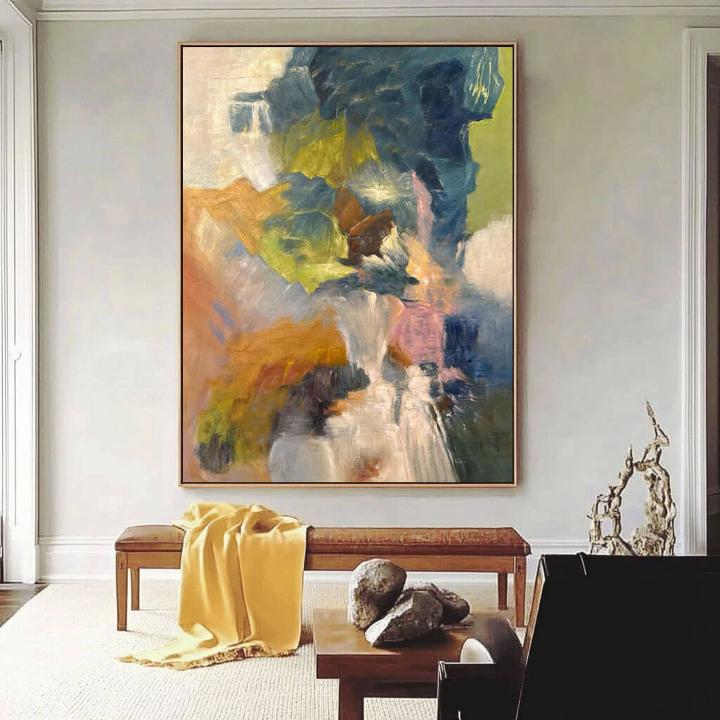 Large Colorful Abstract Painting - Hand-Painted Modern Canvas Wall Art for Living Room #AA020