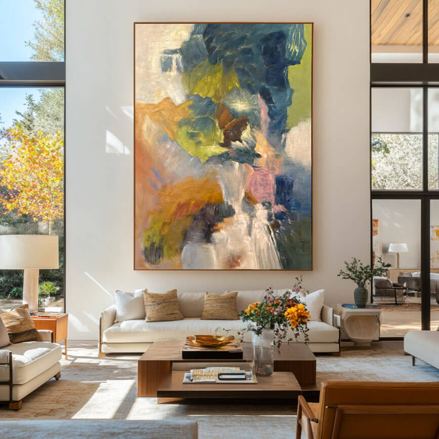 Large Colorful Abstract Painting - Hand-Painted Modern Canvas Wall Art for Living Room #AA020
