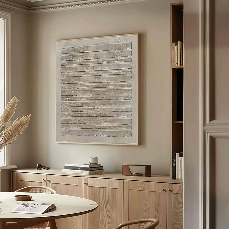 Minimalist Beige Textured Painting - 3D Linear Wall Art #AA 046