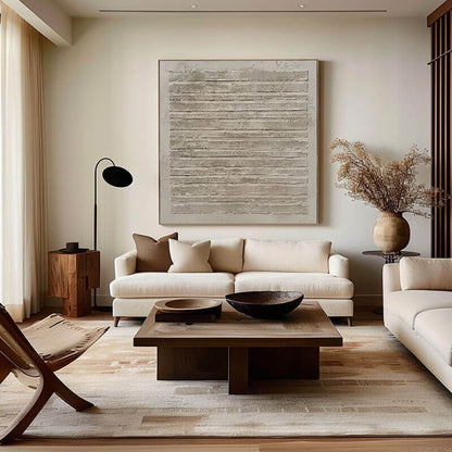 Minimalist Beige Textured Painting - 3D Linear Wall Art #AA 046