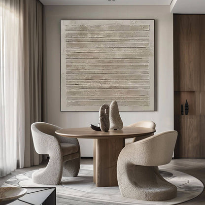 Minimalist Beige Textured Painting - 3D Linear Wall Art #AA 046