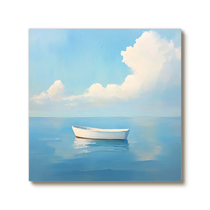 Calm Ocean Seascape Painting - Serene Boat Wall Art#AA 047