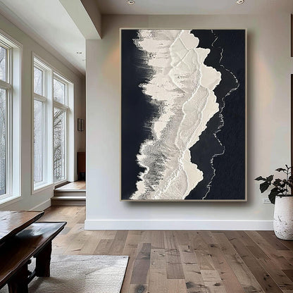 Textured 3D Ocean Wave Art | Black & White Seascape Painting #AA 048