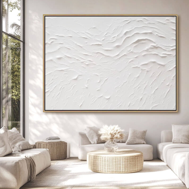 Minimalist White Abstract Painting - 3D Textured Wall Art#AA 045
