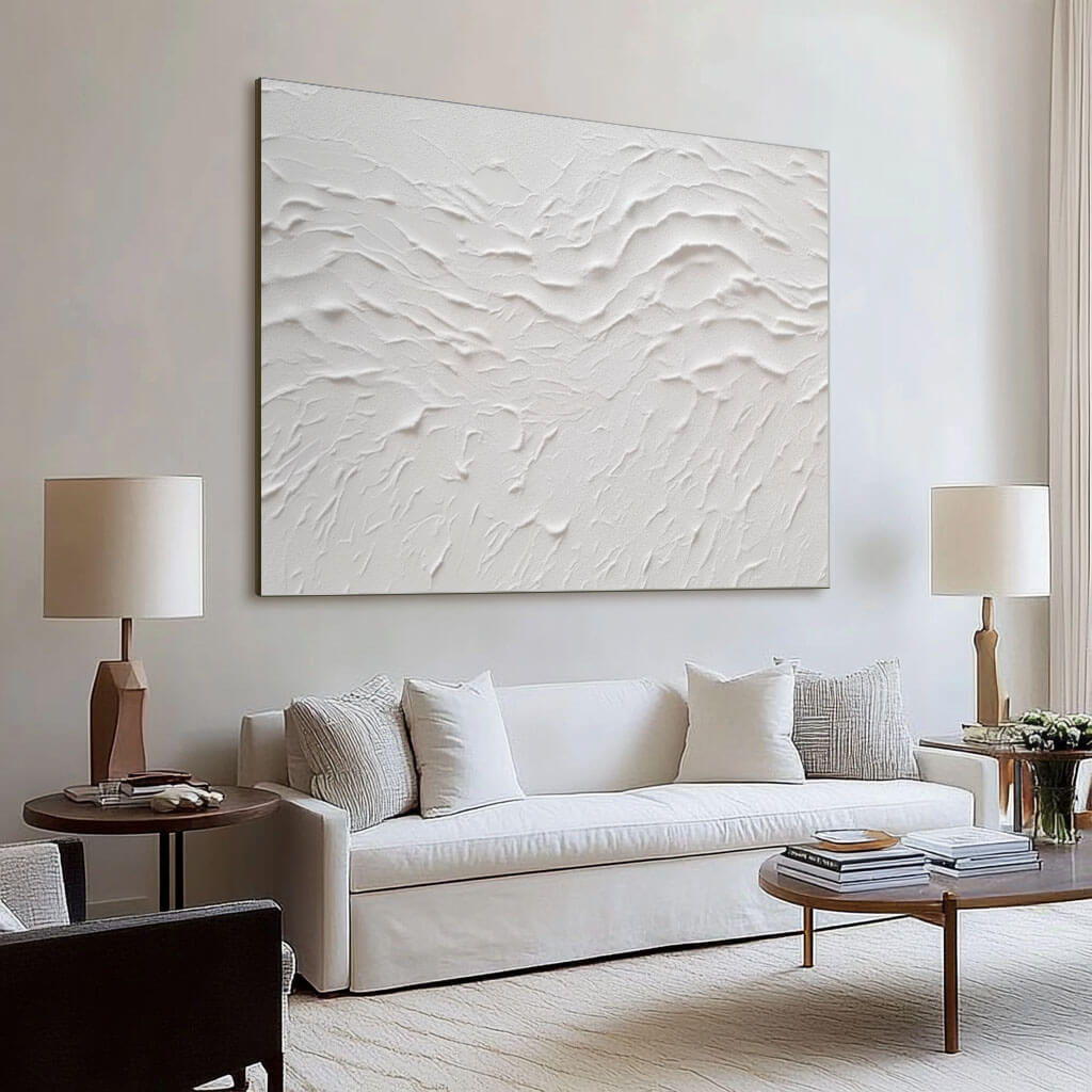 Minimalist White Abstract Painting - 3D Textured Wall Art#AA 045