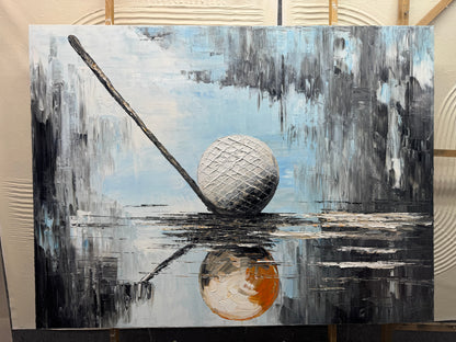 Modern Textured Golf Ball & Club Art - Large Hand-Painted Impasto Sports Oil Painting on Canvas #AA236