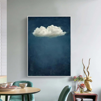 Modern Minimalist Cloud Painting - Large Vertical Blue Textured Canvas Wall Art #TC042