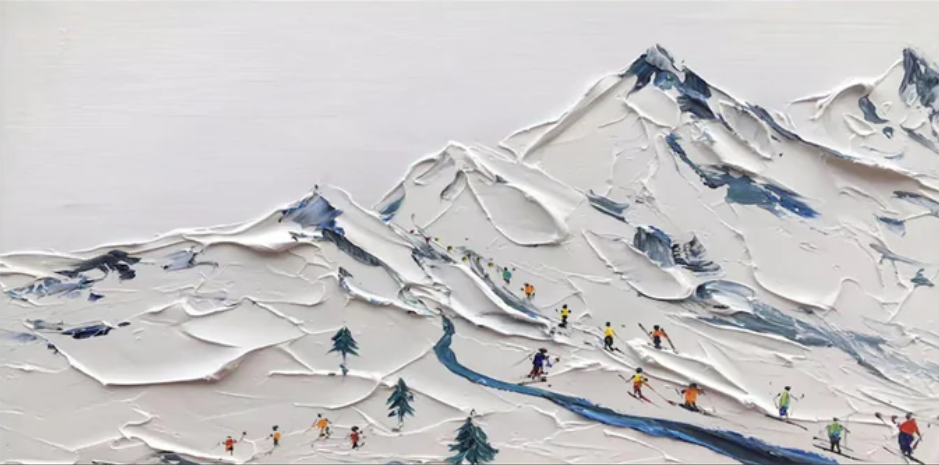 Original Textured Ski Painting - Large Mountain Landscape Wall Art 3D Hand-Painted Sports Canvas #ZZ129