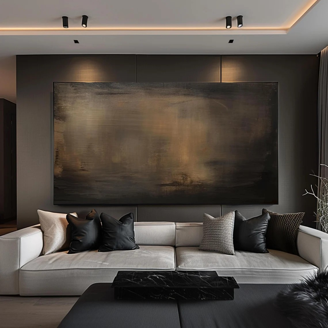 Modern Minimalist Abstract Painting - Large Handmade Brown & Black Textured Wall Decor #TC012