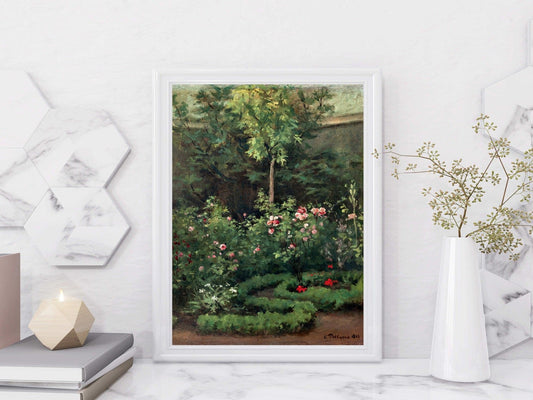A Rose Garden - Vintage Impressionist Landscape Oil Painting & Floral Nature Wall Art #RG033