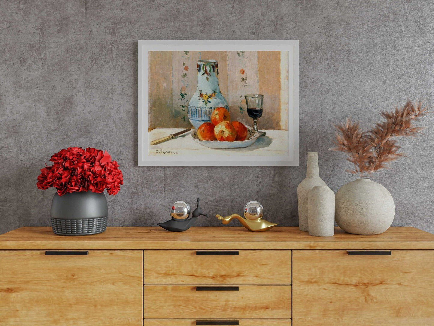 Vintage Still Life with Apples and Pitcher - Classical Hand-Painted Impressionist Oil Painting #SL116