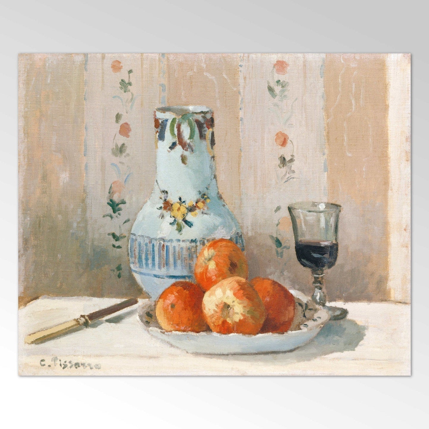 Vintage Still Life with Apples and Pitcher - Classical Hand-Painted Impressionist Oil Painting #SL116